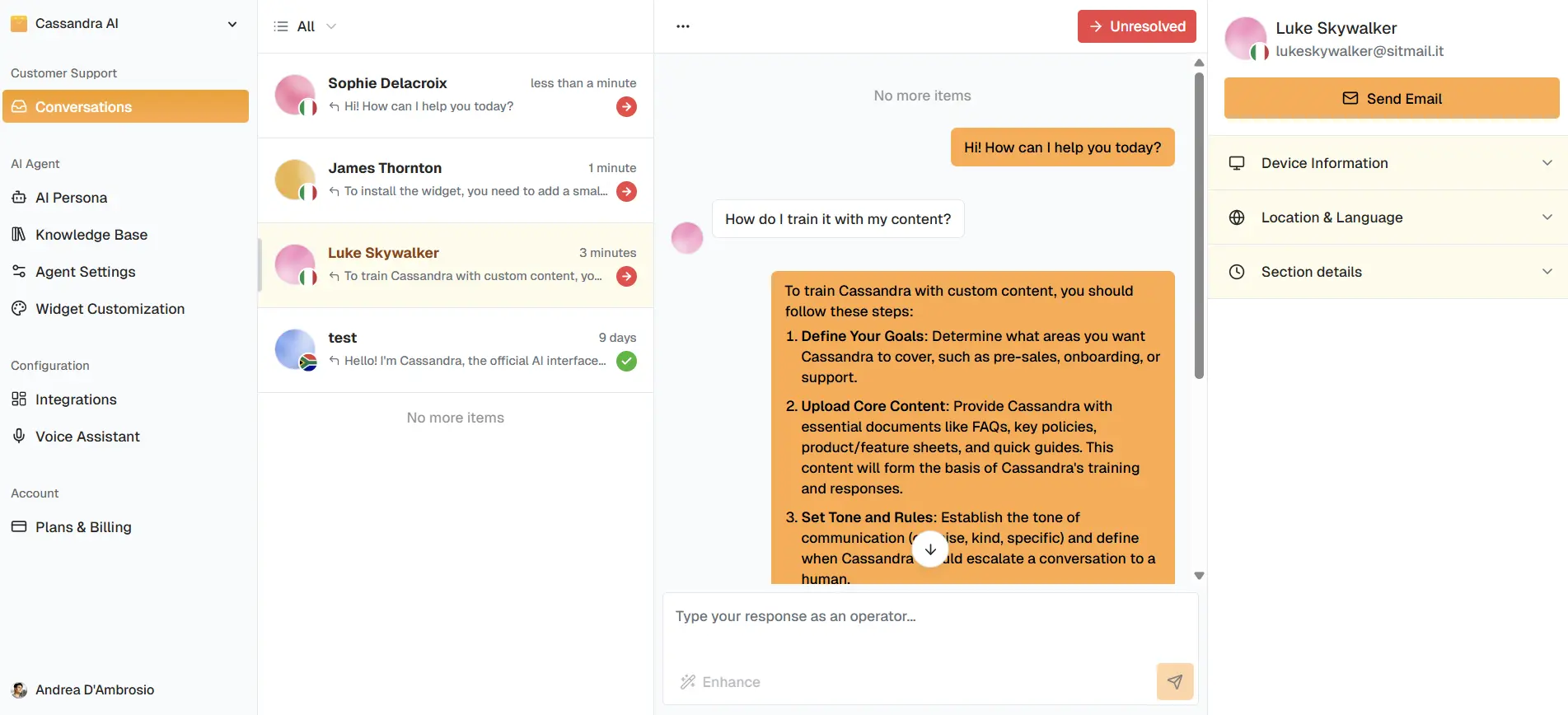 Cassandra AI Conversation Dashboard